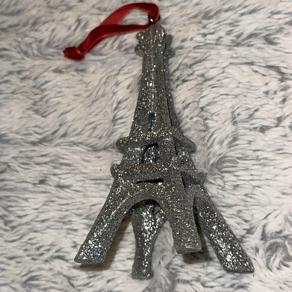 Vintage Pier 1 Eiffel Tower Silver Glitter Ornament